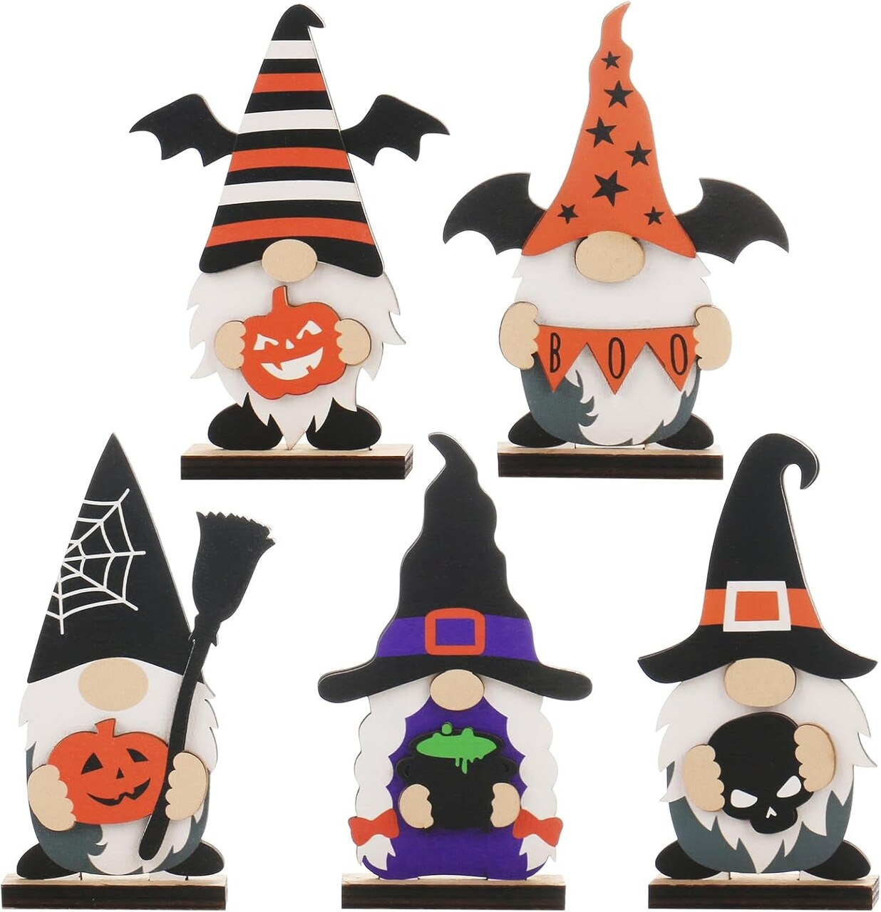 Halloween Wooden Decorations, Halloween Tabletop Centerpiece Gnome Decoration, for Home Indoor Holiday Party Decor Supplies.